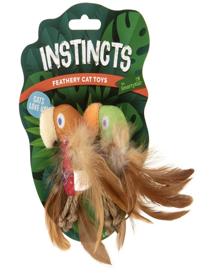 SmartyKat Instincts by SmartyKat 2-Pack HappyNip Love Mates Feather Birds Plush Cat Toys, Contains Catnip & Silvervine - Orange/Green, 2-Pack - Image 2